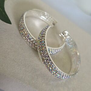 Large Silver with AB Rhinestone Hoop Earrings